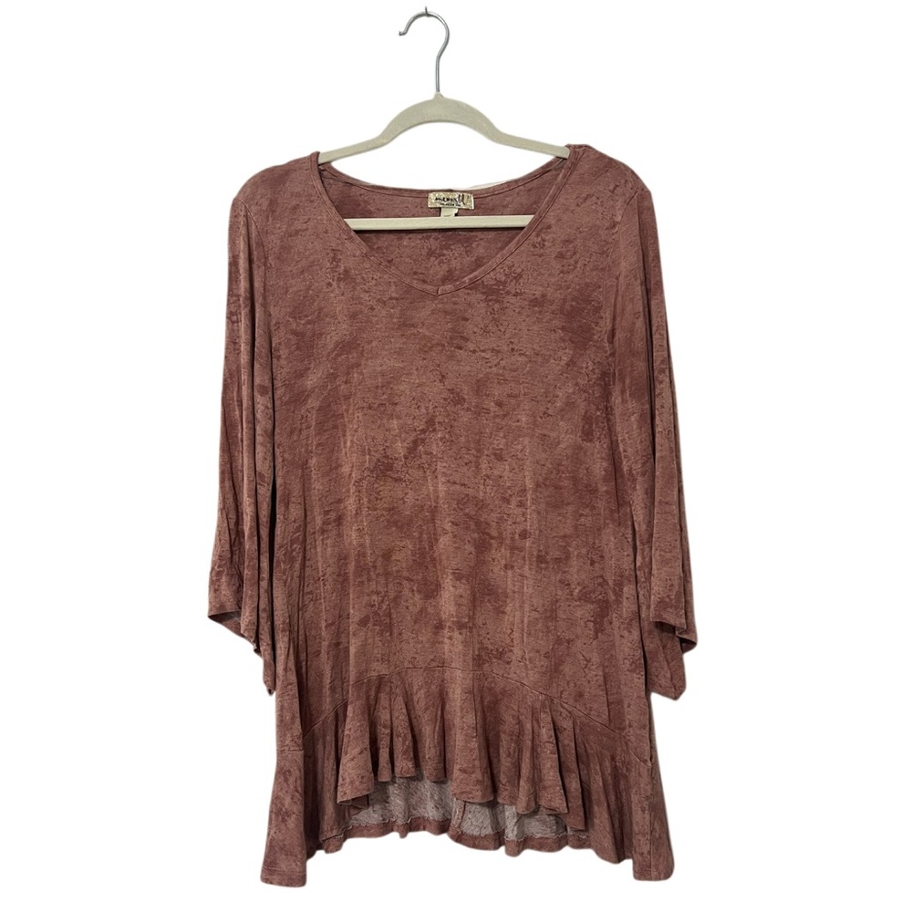 ONE WORLD Women's Brown Tunic with Pleated Hem